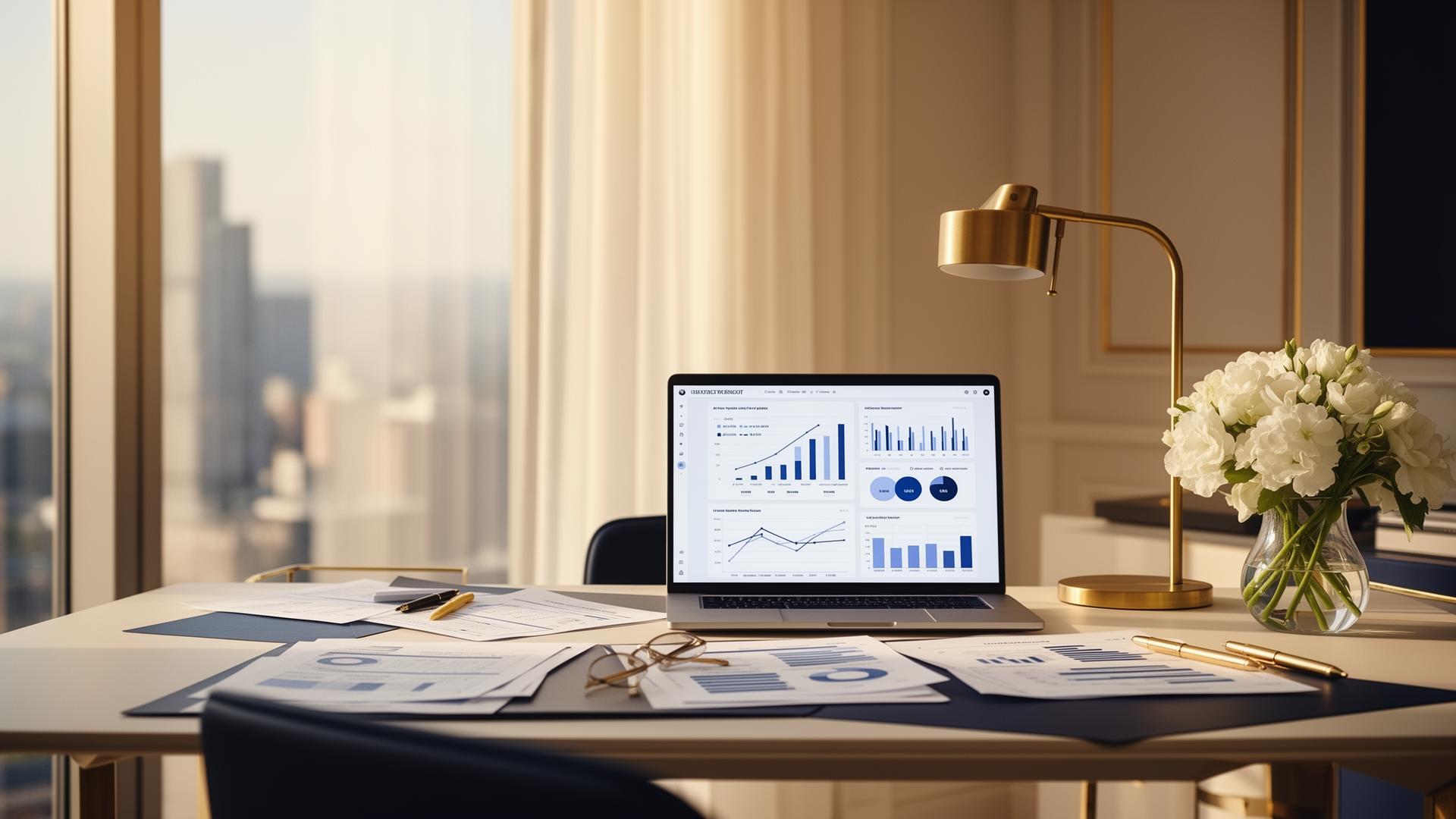 Modern accounting workspace with financial reports